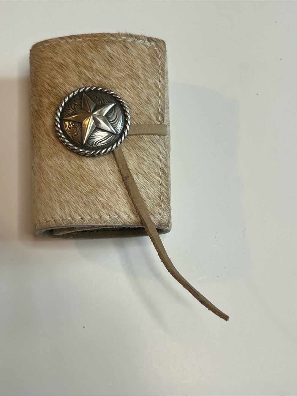 Hair-on-Hide Can Koozie with Star Concho - Tan